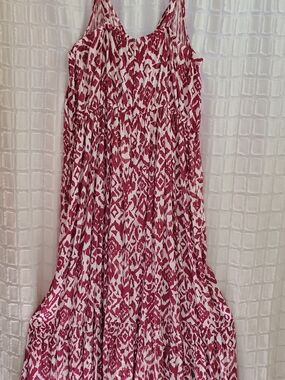 Lane Bryant White and Pink Ikat Maxi Dress With Pockets